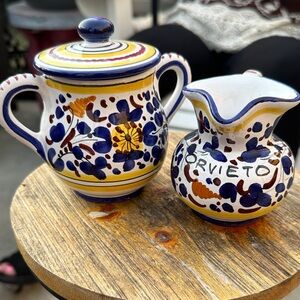 Blue and Yellow Ceramic cream and sugar Art Set